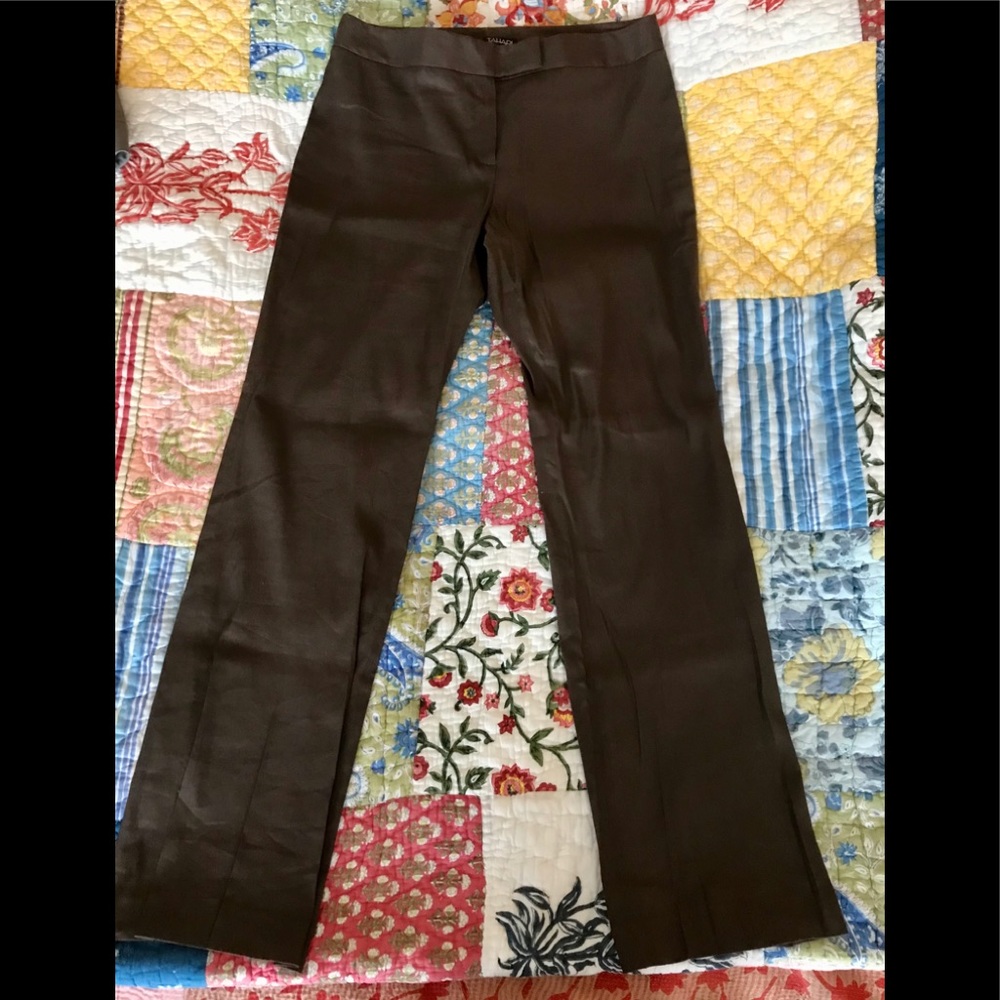 Chocolate Brown Linen Pants By Tahari Gem